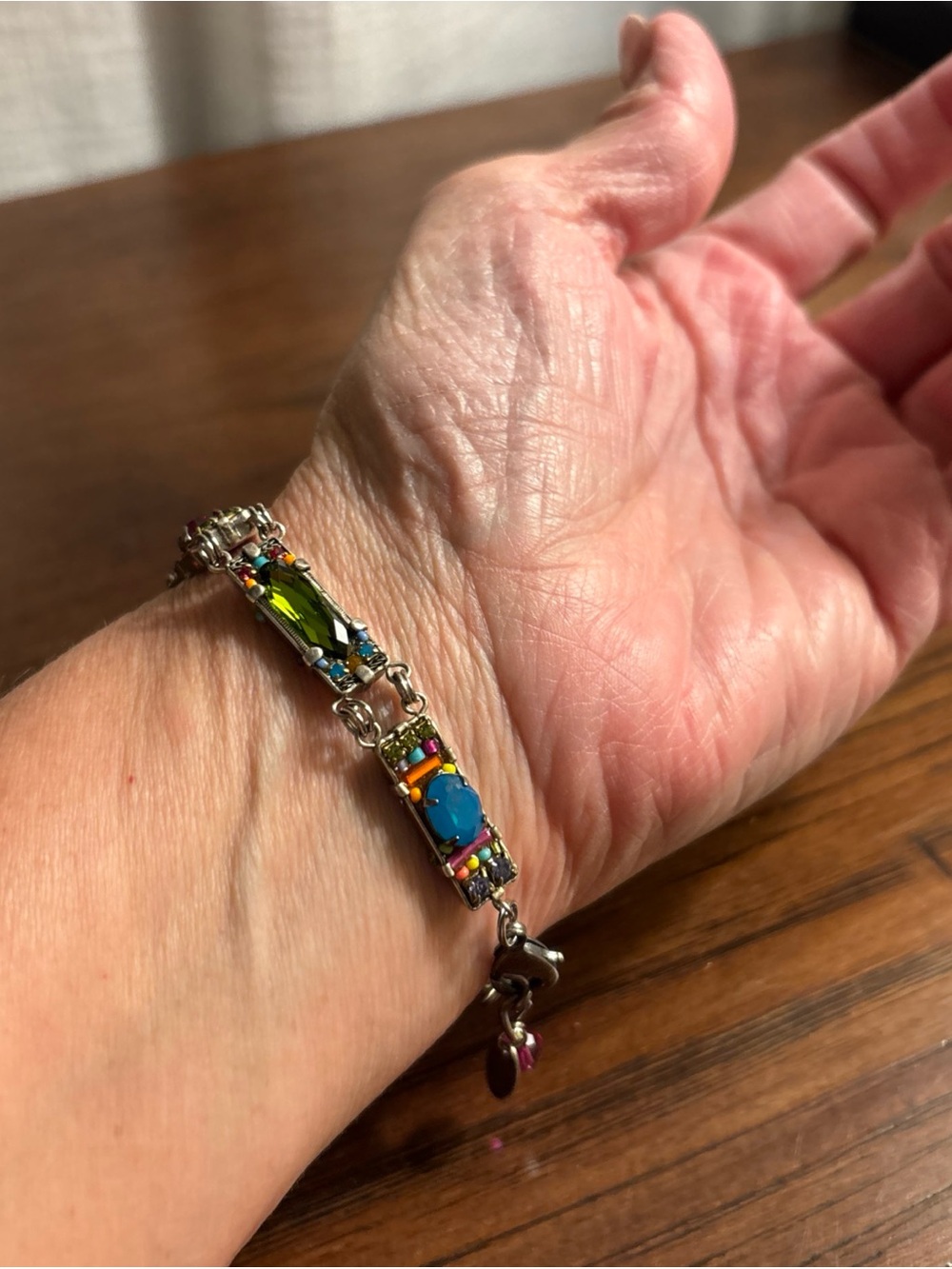 7" Adjustable Crystal & Bead Mosaic FIREFLY Bracelet Stunning Color and Shine - Picture 8 of 8